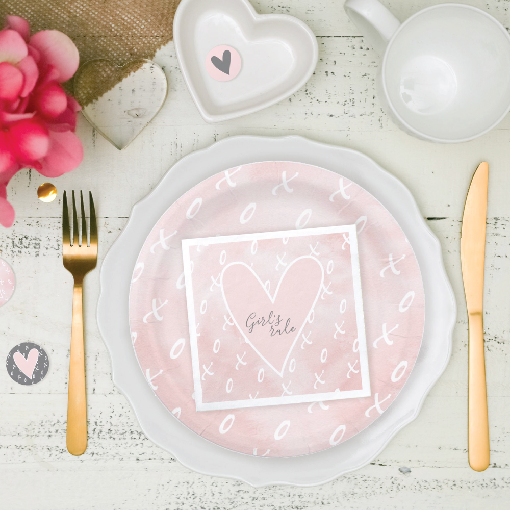 pink x and o pattern party decor for galentines day party