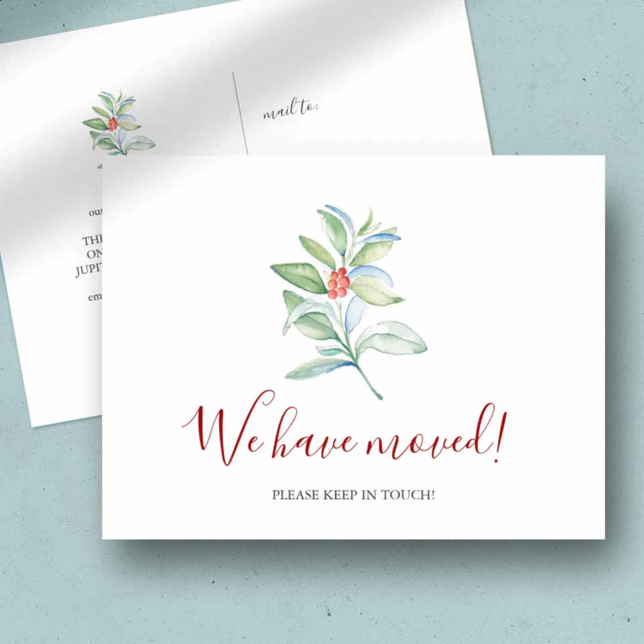 new address moving announcement postcards watercolor botanicals