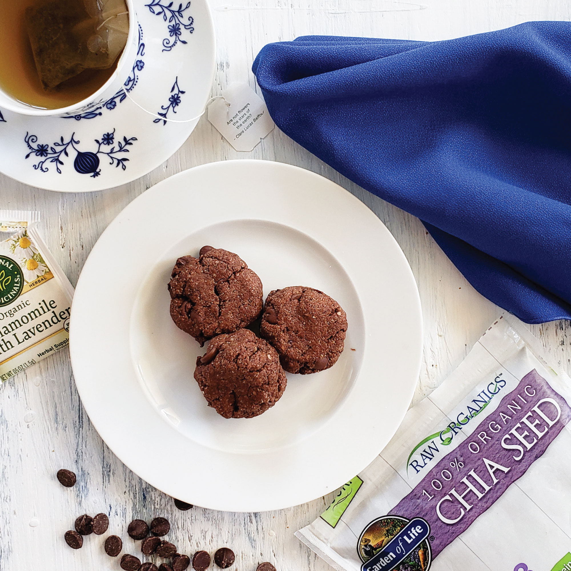 Gluten free double chocolate chip cookies made with healthy ingredients. 