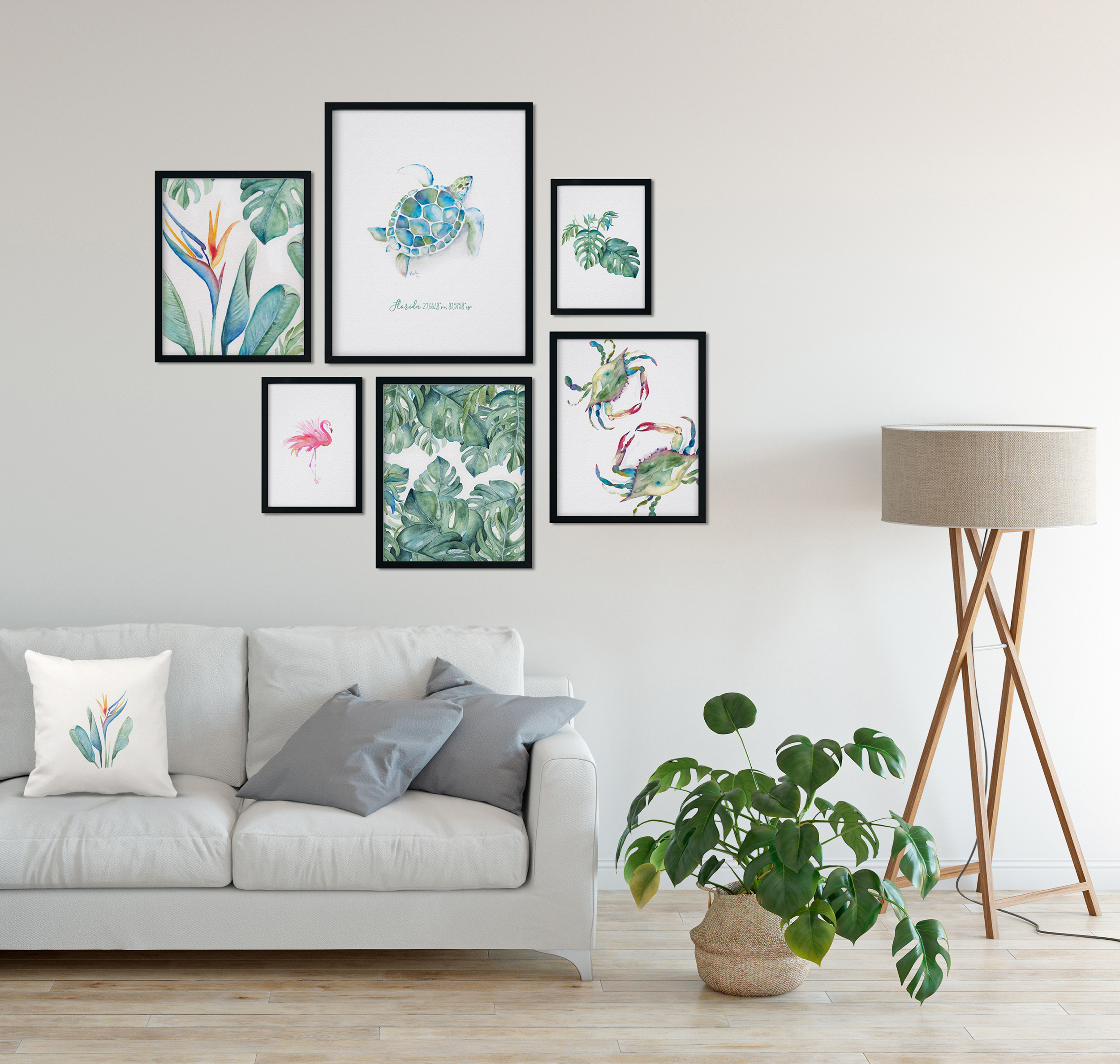 Watercolor tropical wall art for Florida interiors