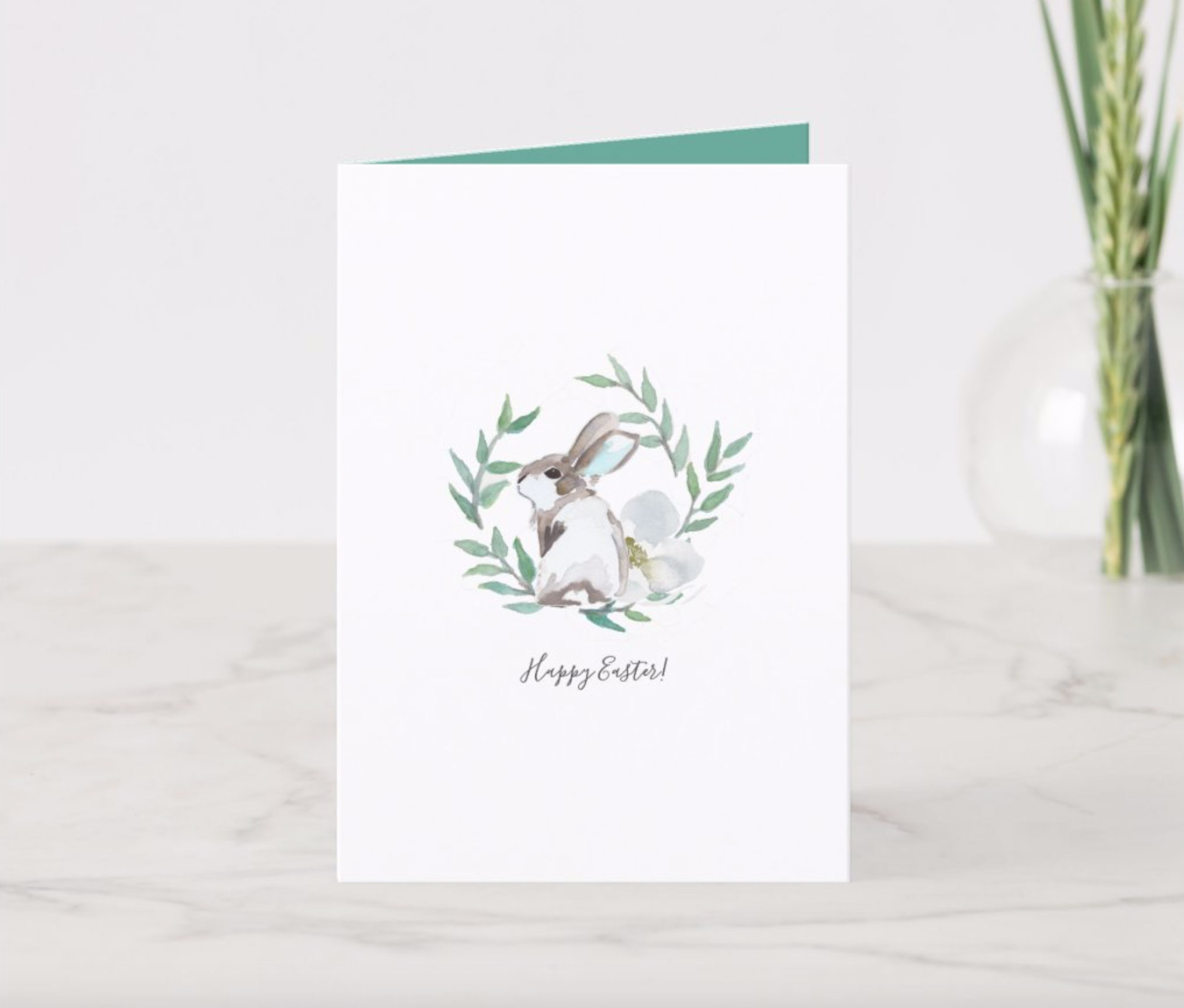 watercolor bunny with botanical laurel wreath