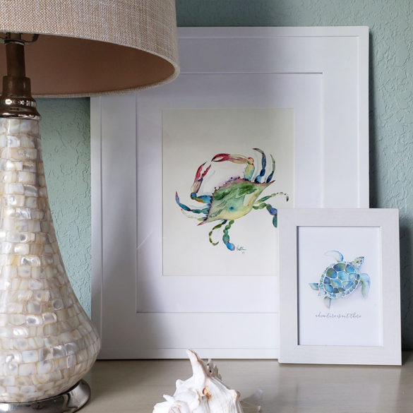 blue crab in watercolor by Victoria Grigaliunas