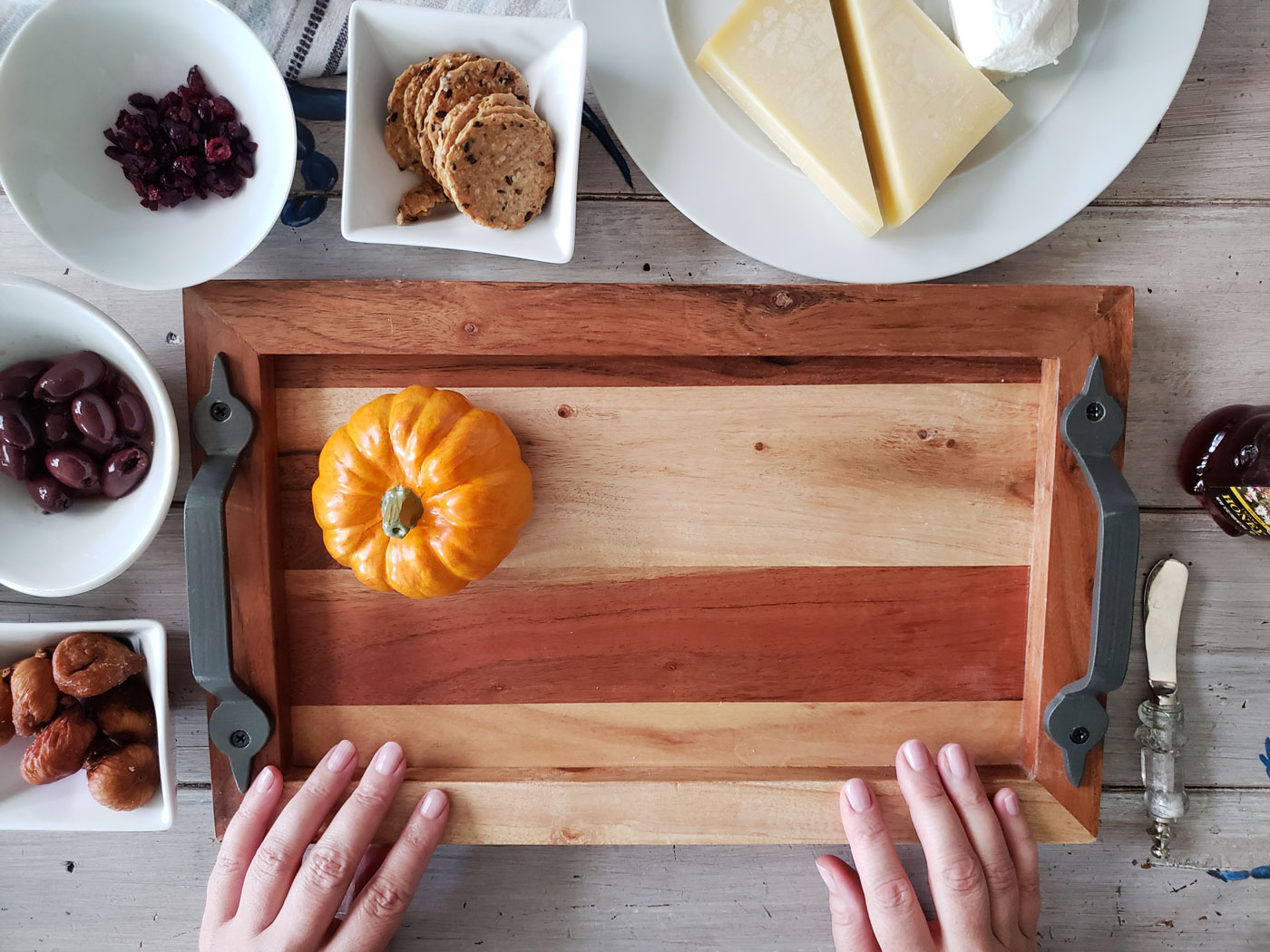 fall charcuterie board for 2 prepping