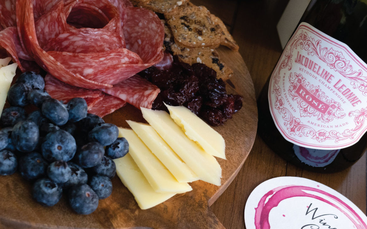 Jacqueline Leonne Sparkling Rose and charcuterie board for 2 wine pairing are perfect for friendsgiving parties