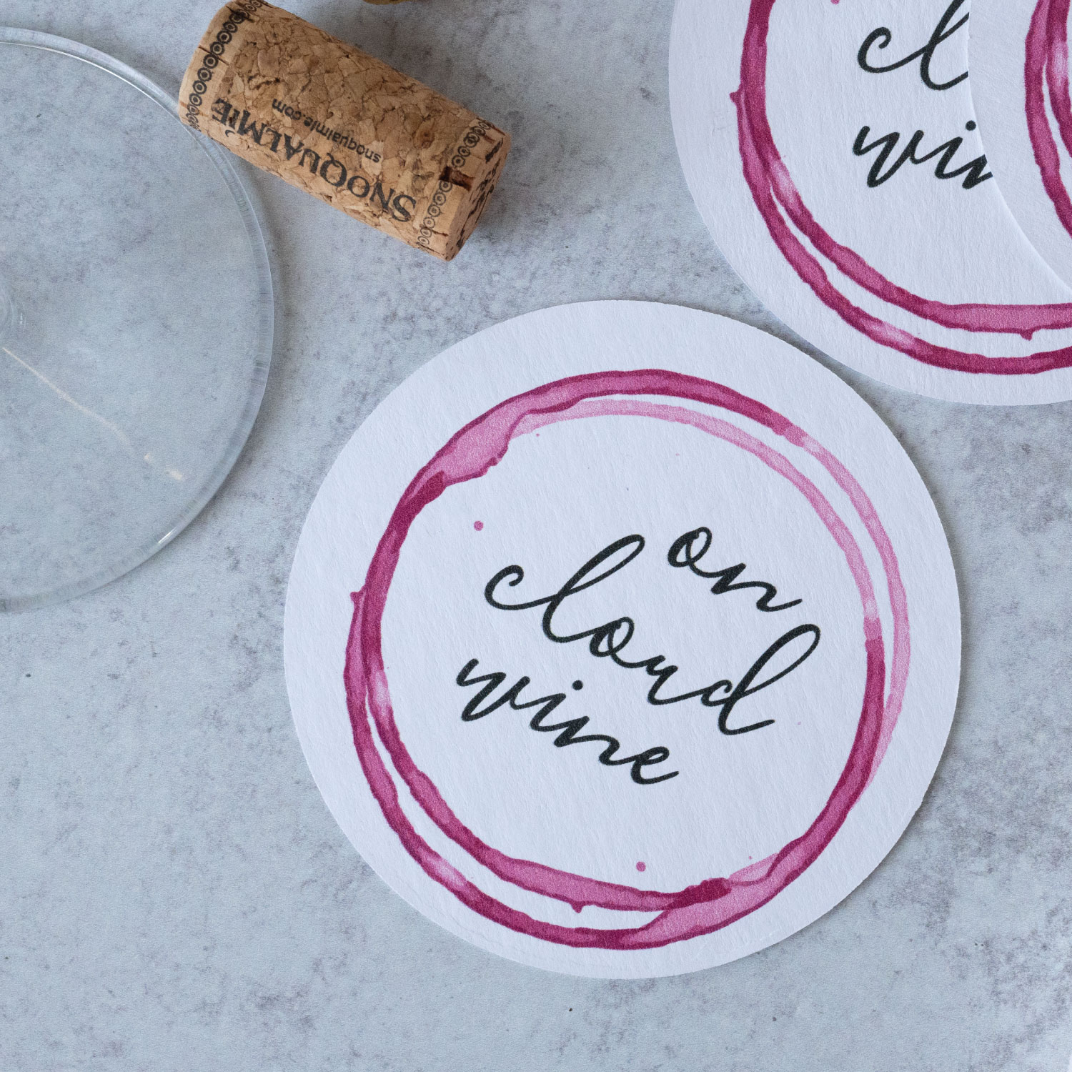 funny pun on cloud wine coasters. click to shop