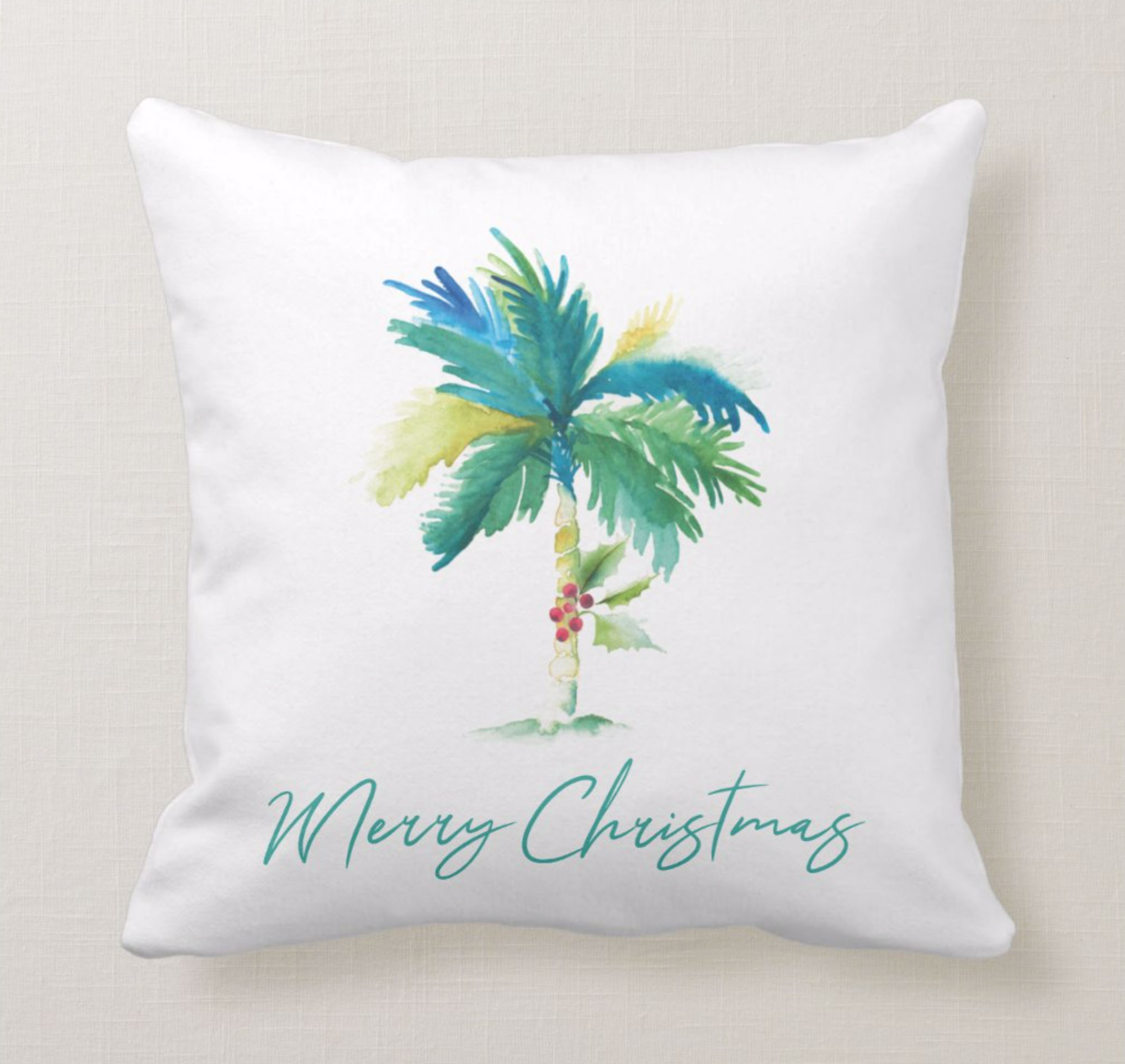 Coastal Christmas Decor Palm Tree Throw Pillow design by Victoria Grigaliunas