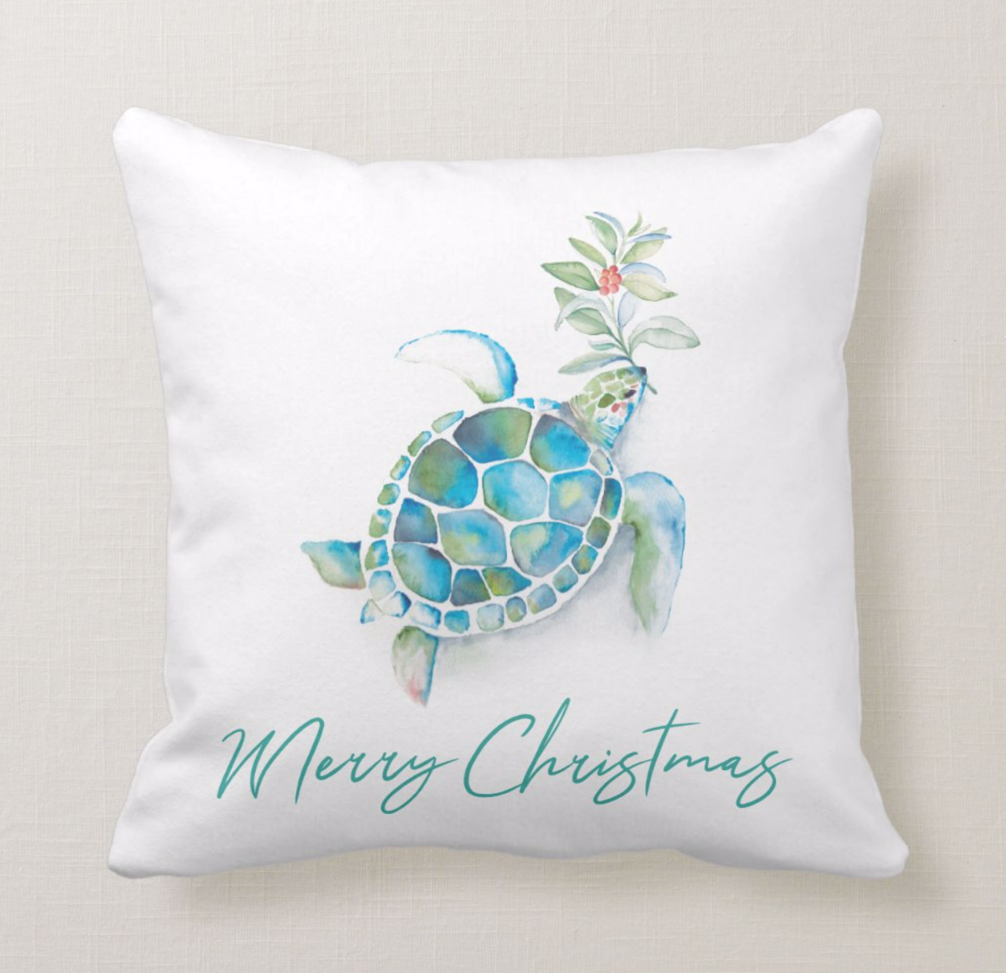 Coastal Christmas Decor. Click to shop this sea turtle throw pillow.