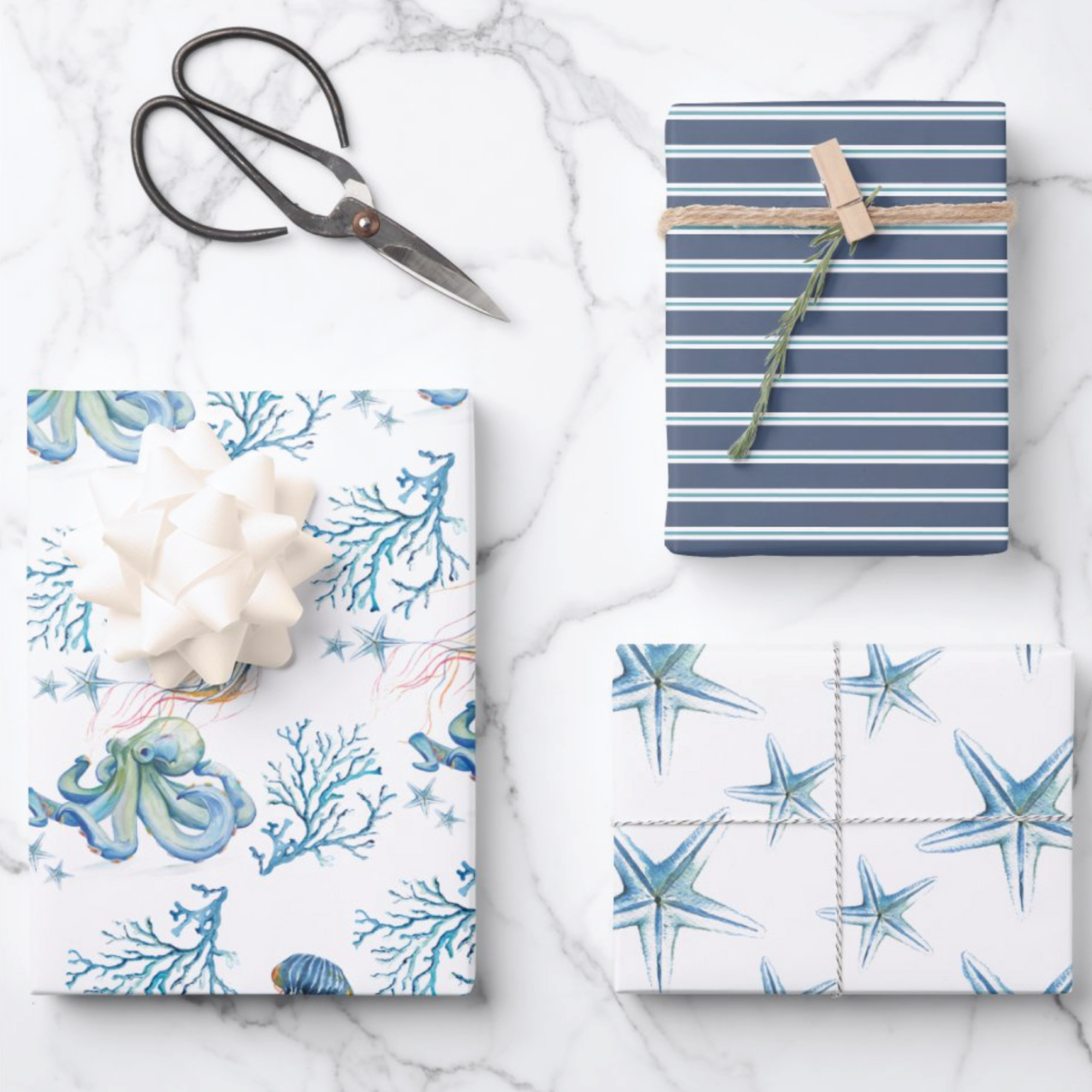 Coastal Under The Sea Watercolor Wrapping Paper Sheets
