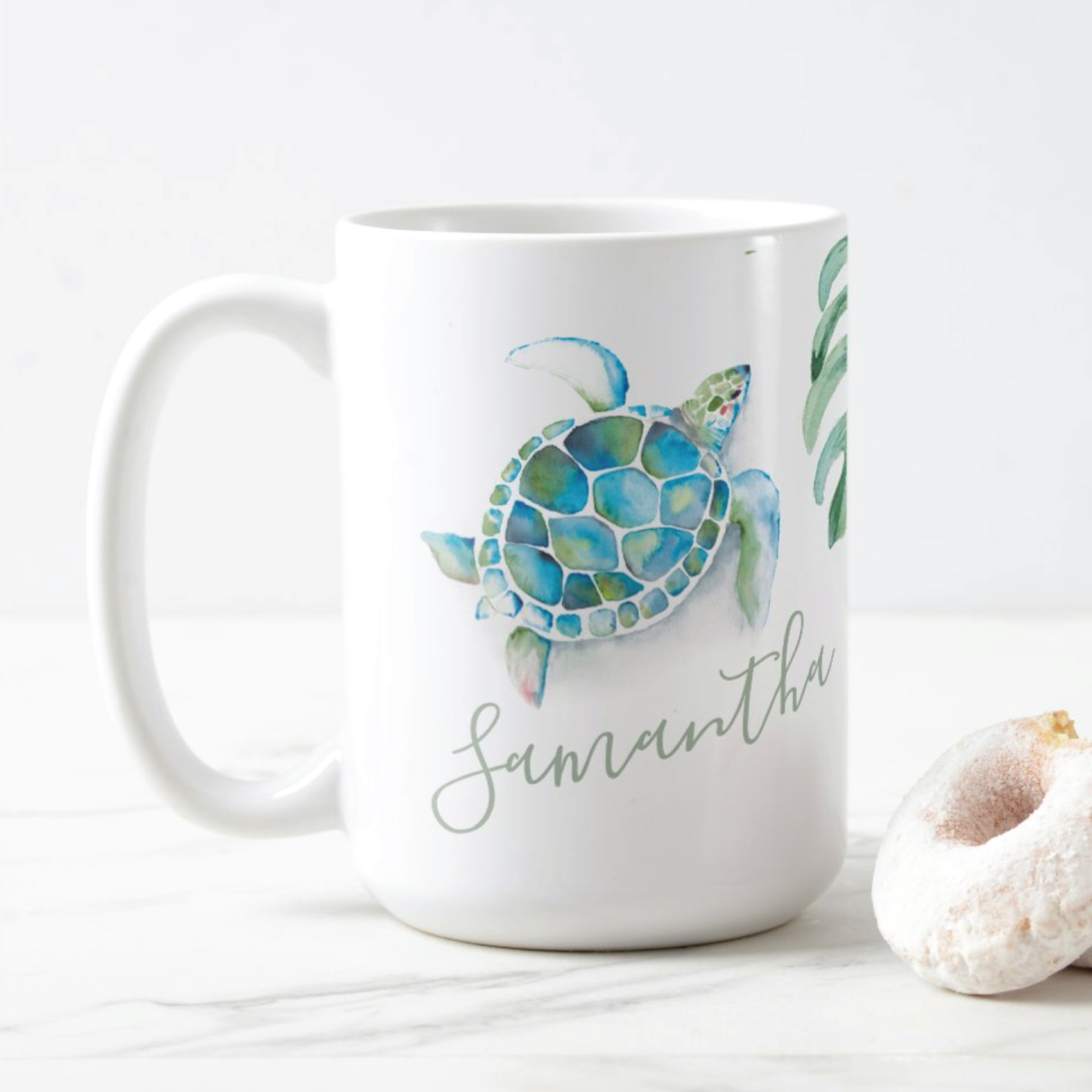 Coastal Blue and Green Sea Turtle Personalized Coffee Mug