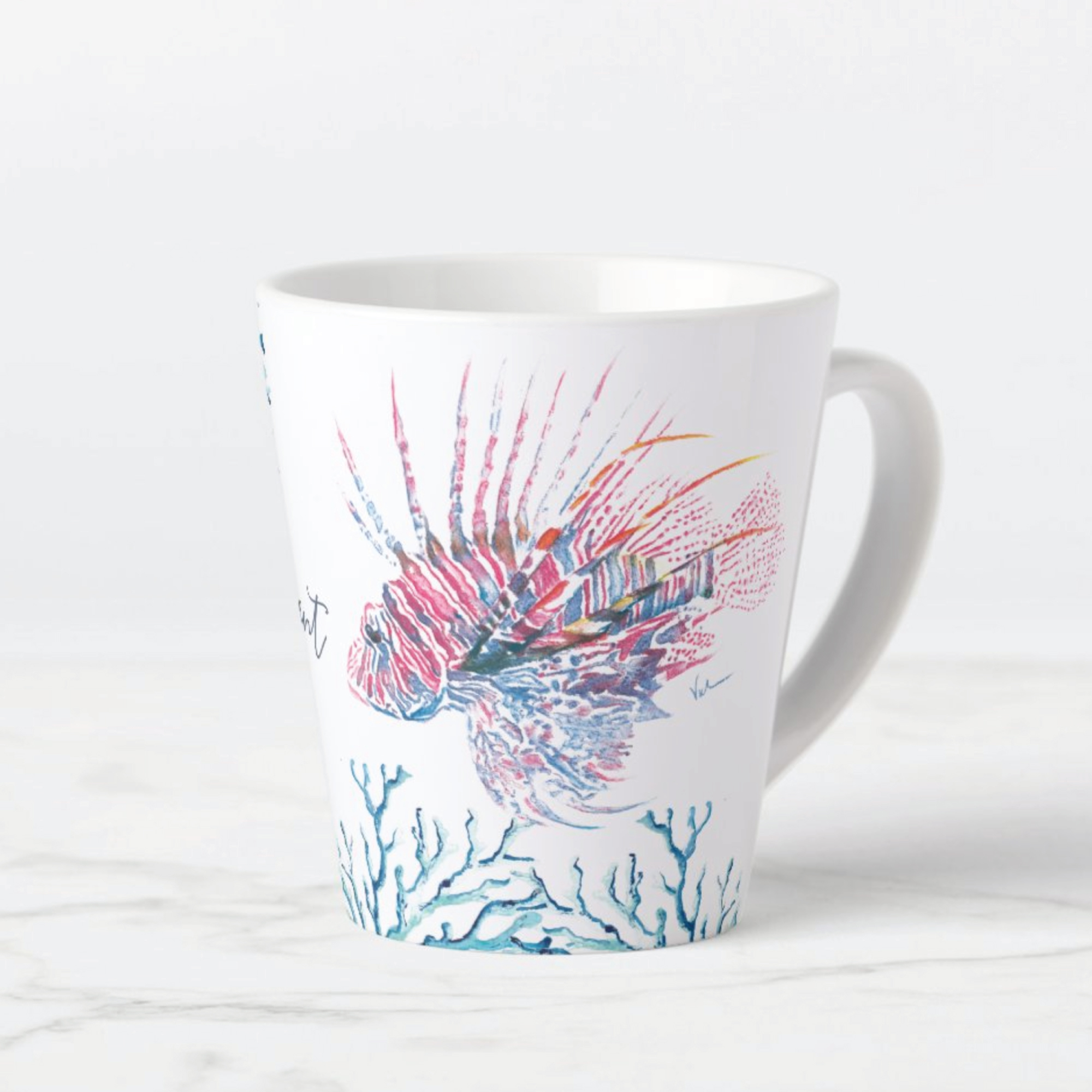 Coastal Lionfish Tropical Fish Watercolor Art Latte Mug