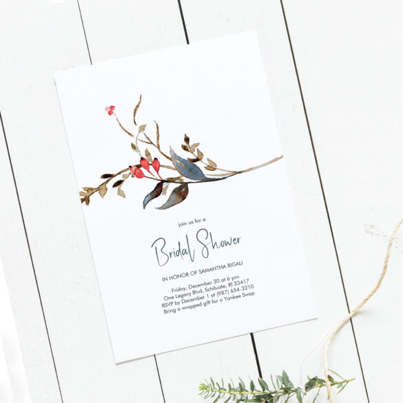 budget invitation features watercolor botanicals for fall and winter bridal showers