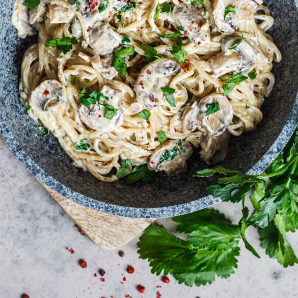 vegan alfredo sauce recipe made with cashews and nutritional yeast