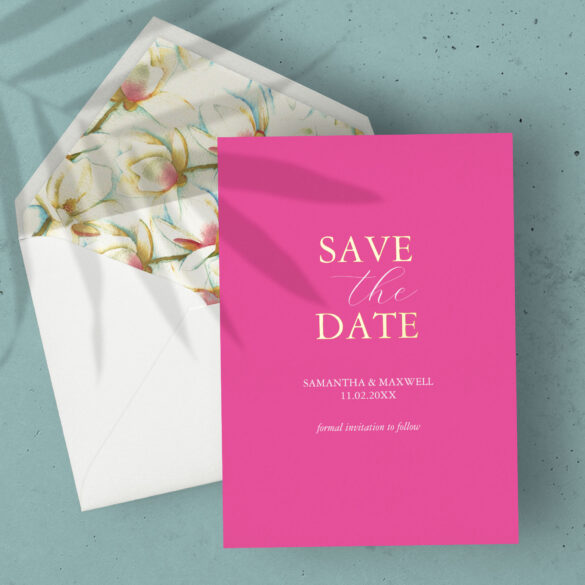gold foil save the date with watercolor envelope liner in white florals