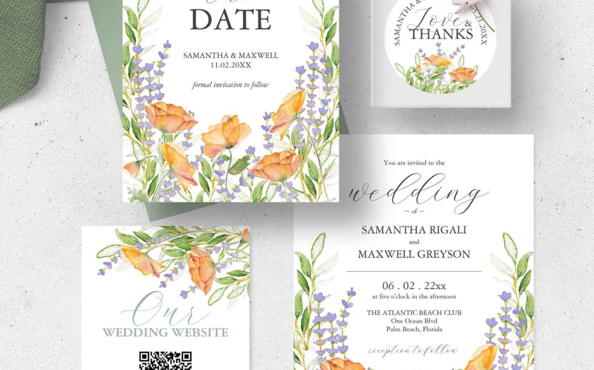 wedding invitation watercolor wildflowers theme by Victoria Grigaliunas of Do Tell A Belle