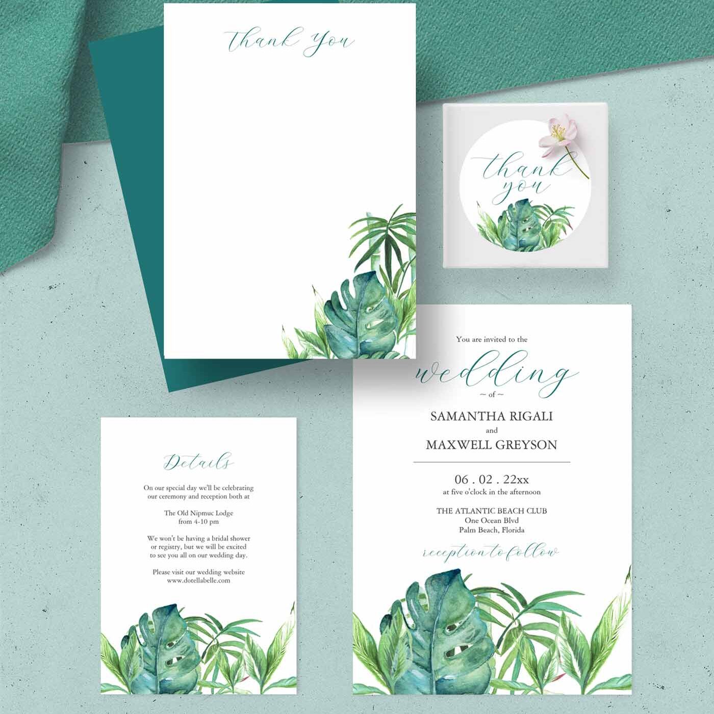 wedding theme filipiniana destination features watercolor art by Victoria Grigaliunas tropical palm leaves