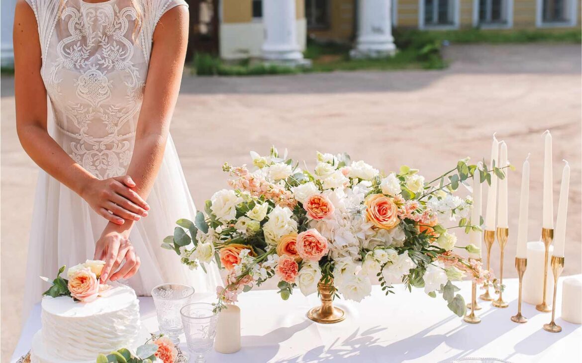 Spring wedding theme peach floral arrangement