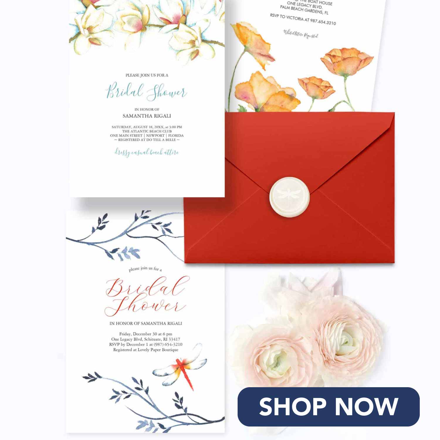 Bridal shower invitations designed by Victoria Grigaliunas of Do Tell A Belle