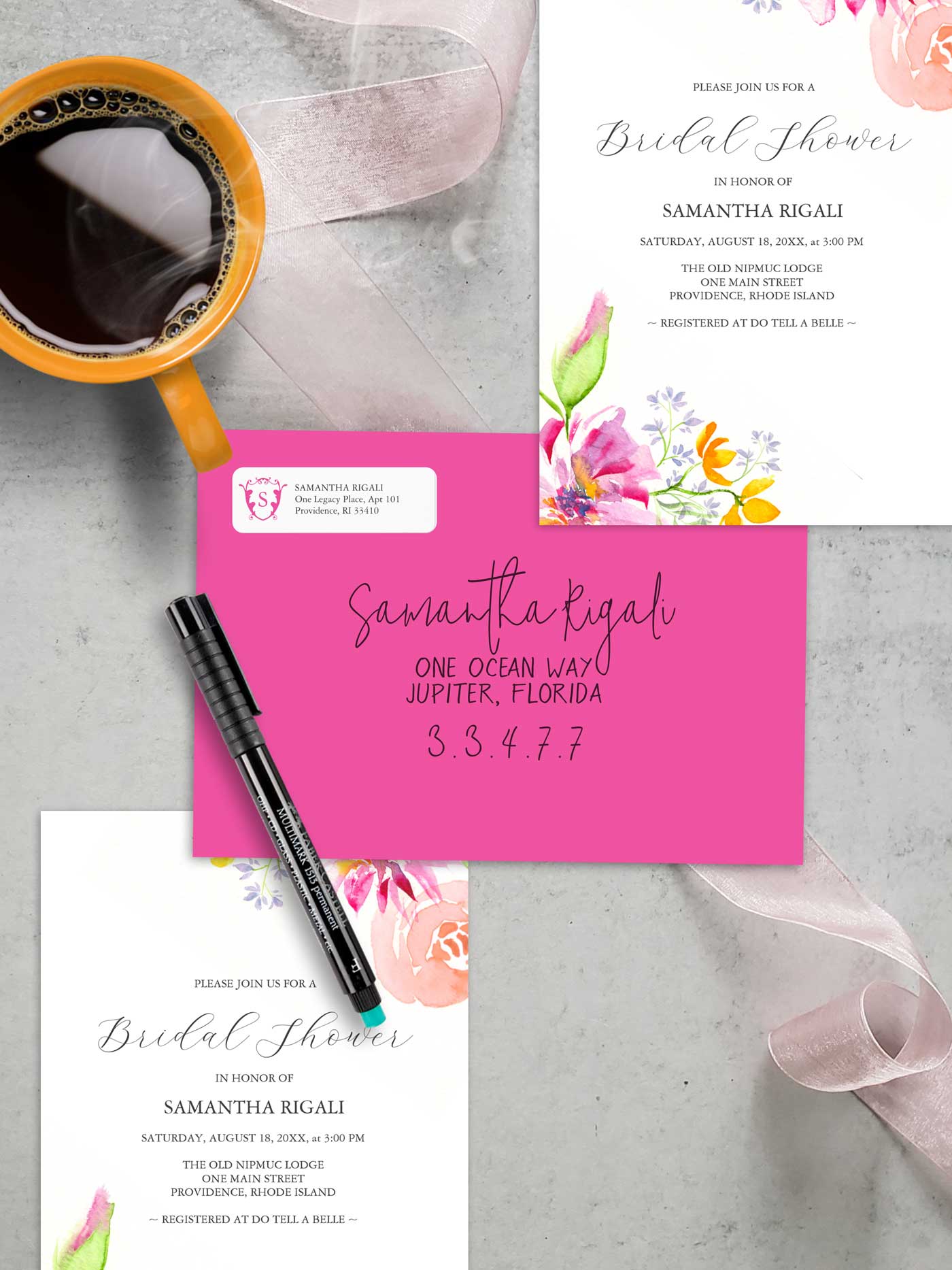 DIY Bridal Shower Invitations addressing envelopes