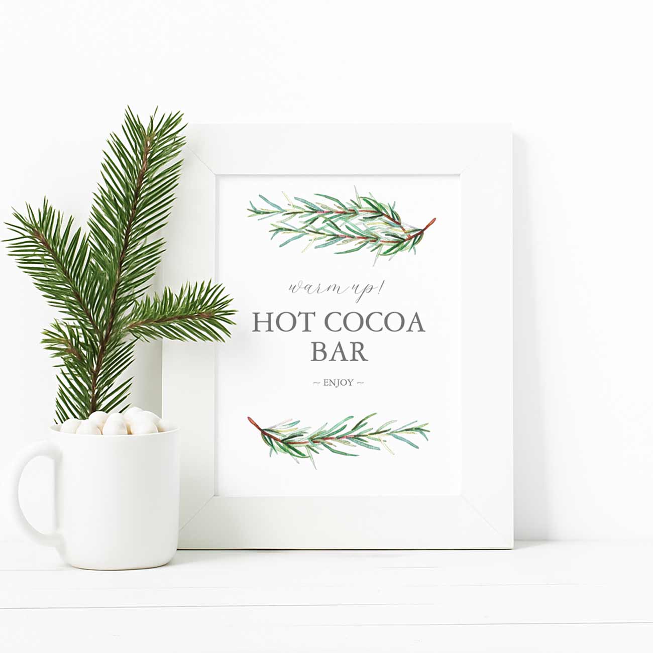hot cocoa bar wedding sign features a printed or printable sign to frame for your winter wedding decorations