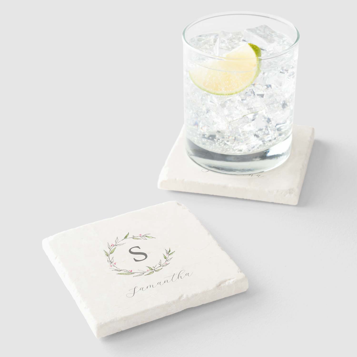 Personalized stone coasters feature unique art by Victoria Grigaliunas of Do Tell A Belle. Click to shop the complete line.