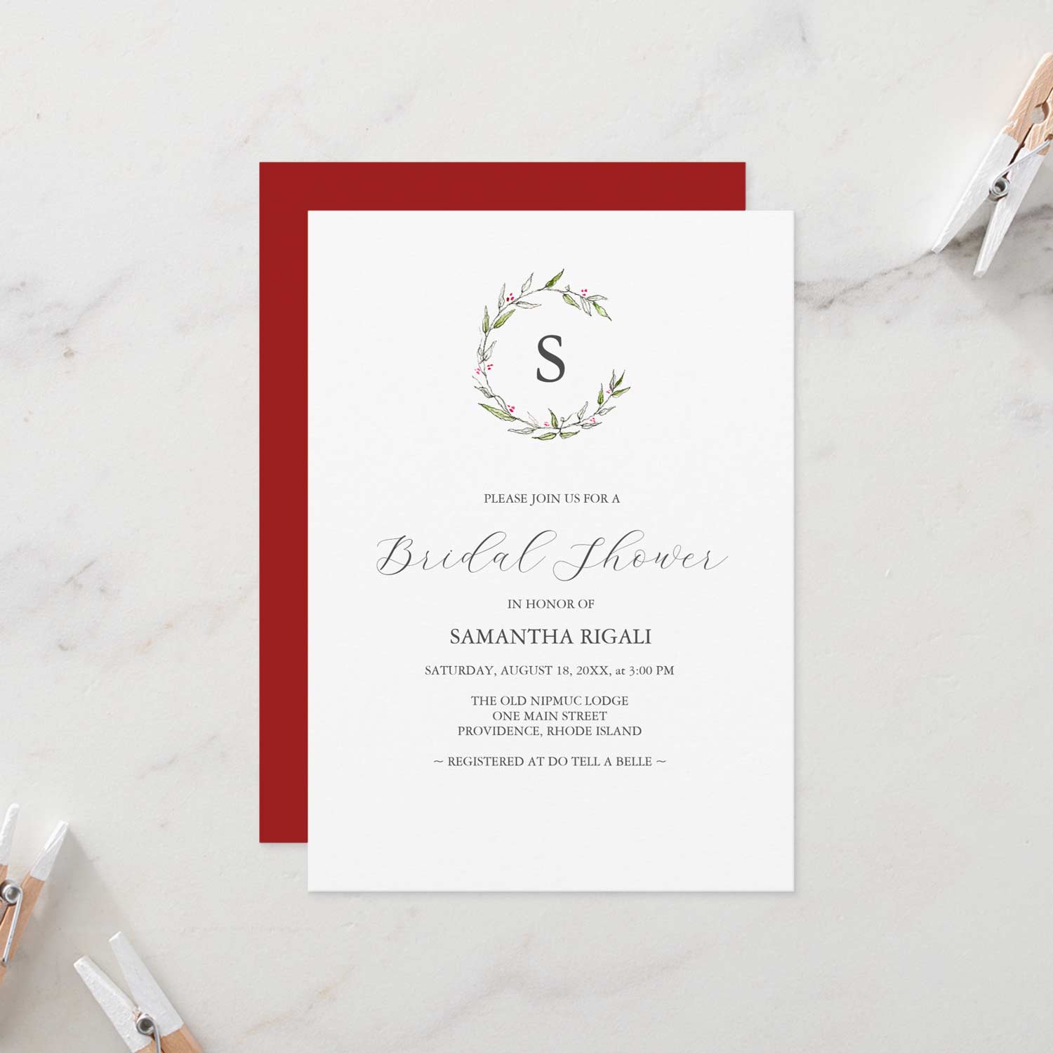 Minimalistic line art winter bridal shower invitations features the bride to be's monogrammed initial. Click to shop.