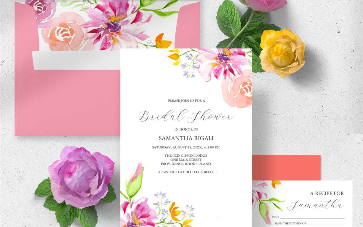 Elegant Watercolor Floral Bridal Shower Invitations