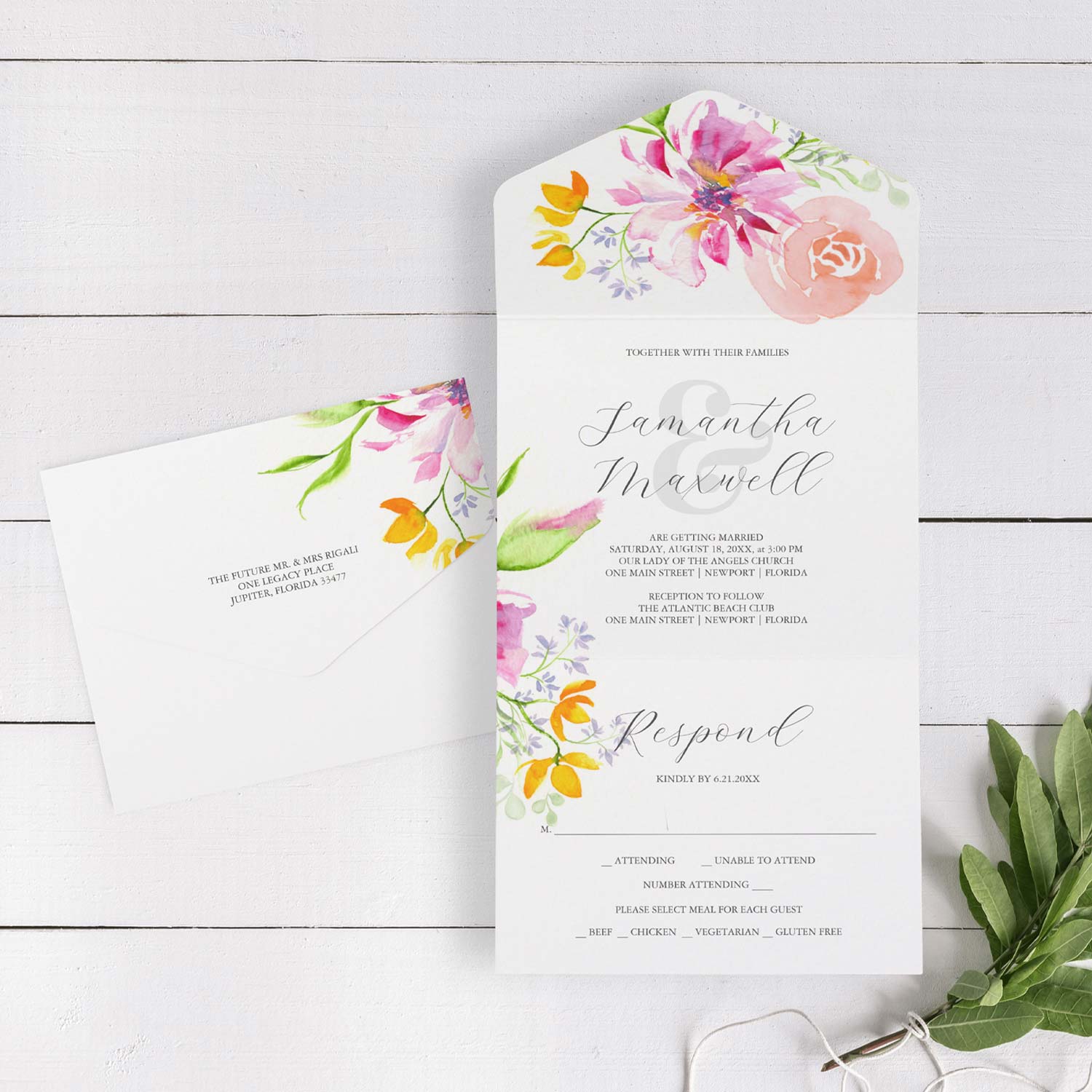 Click the image to explore the complete line of wedding invitations with rsvp cards featuring unique watercolor art by Victoria Grigaliunas of Do Tell A Belle.