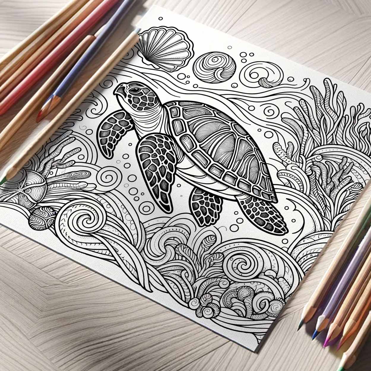 Sea turtle adult coloring pages. Order printed or printable files. Click to shop.