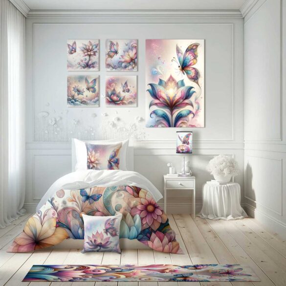 Butterfly bedroom ideas by Victoria Grigaliunas of Do Tell A Belle. Click to explore the complete line.