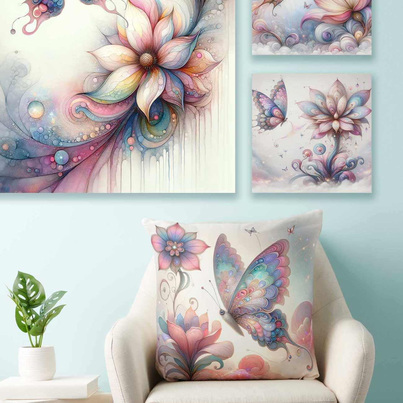 Butterfly decorations feature butterfly wall art and throw pillow. Explore the collection at www.zazzle.com/dotellabelle