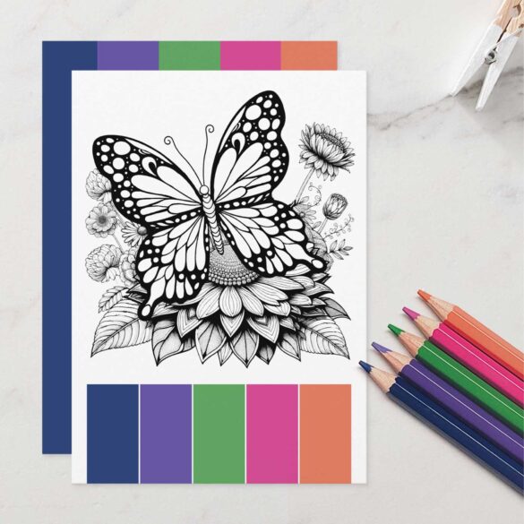 Butterfly coloring pages with color template