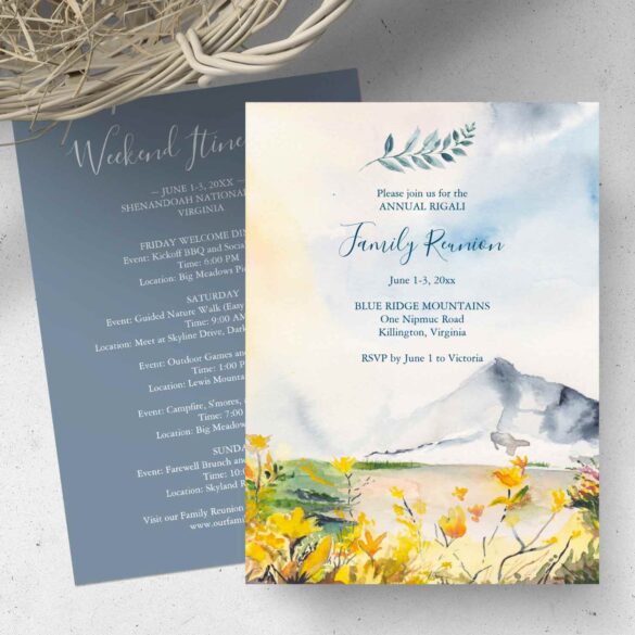 family reunion invitations and ideas watercolor mountain theme by Victoria Grigaliunas of Do Tell A Belle