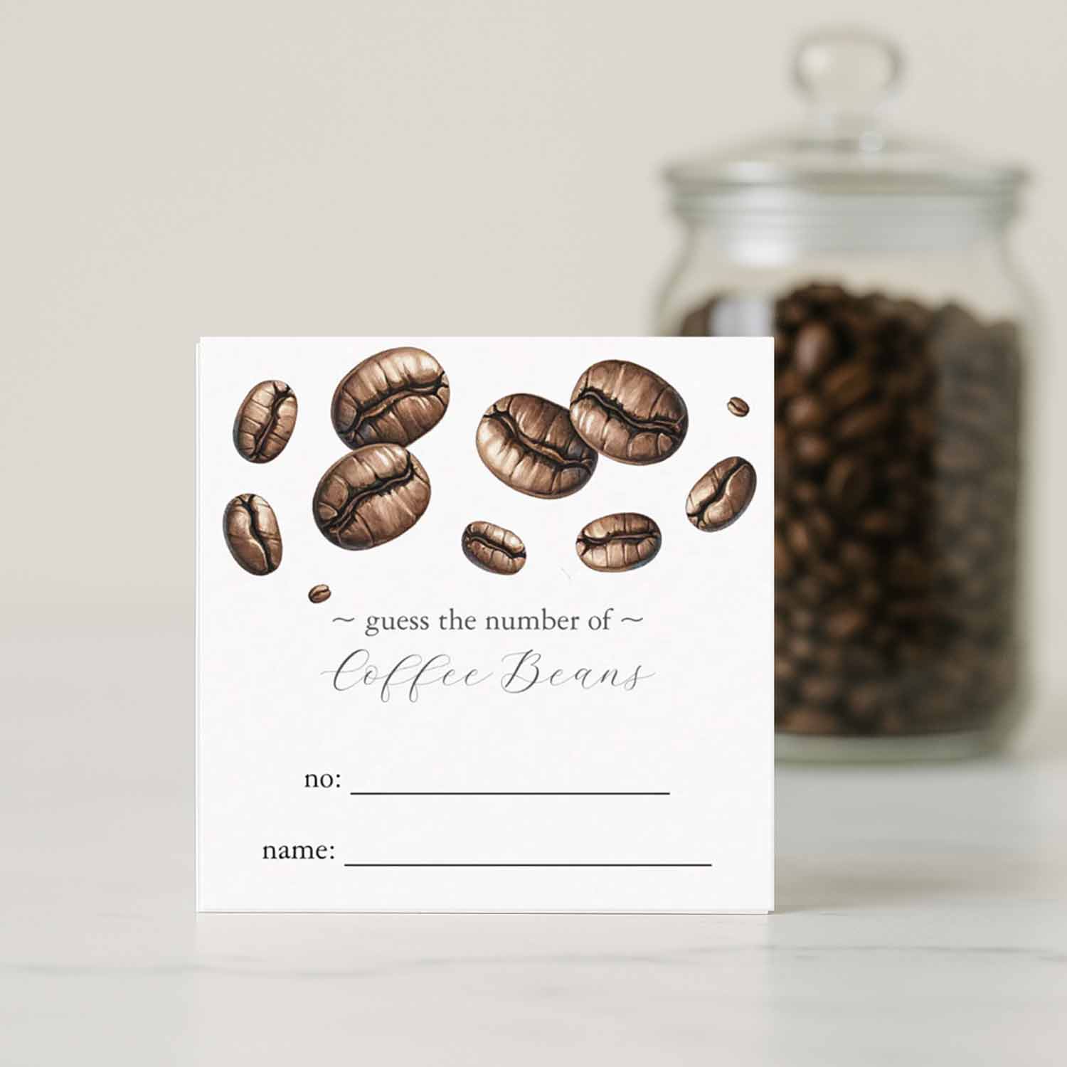 bridal shower games with a coffee theme count how many coffee beans are in the jar and write it on the card with your name.