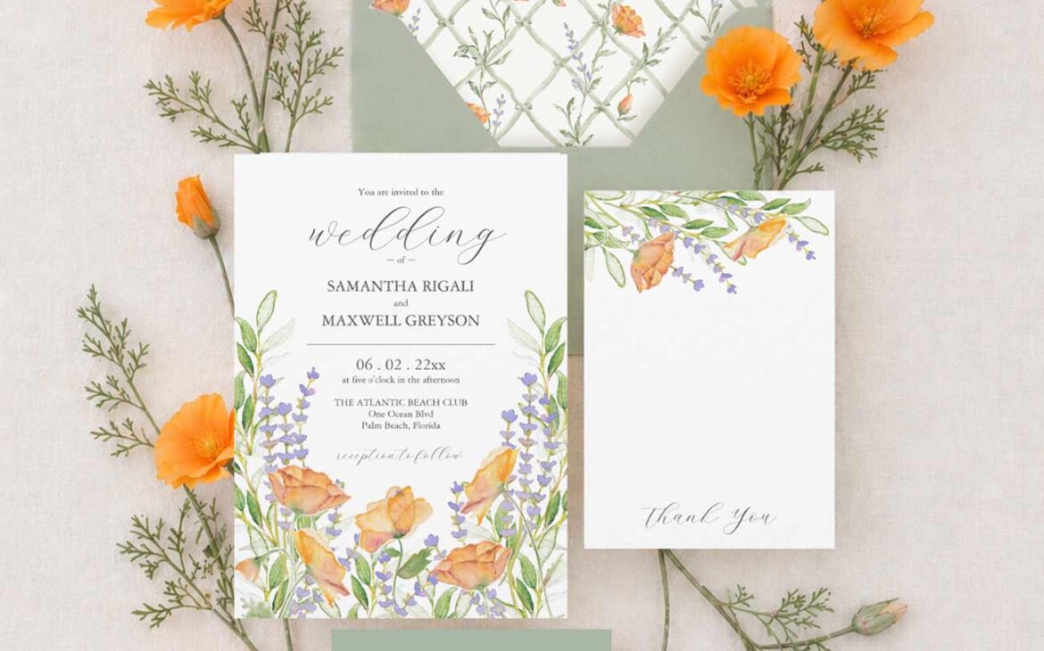 Wildflower Wedding Invitations: A Unique Blend of Poppy and Lavender Art