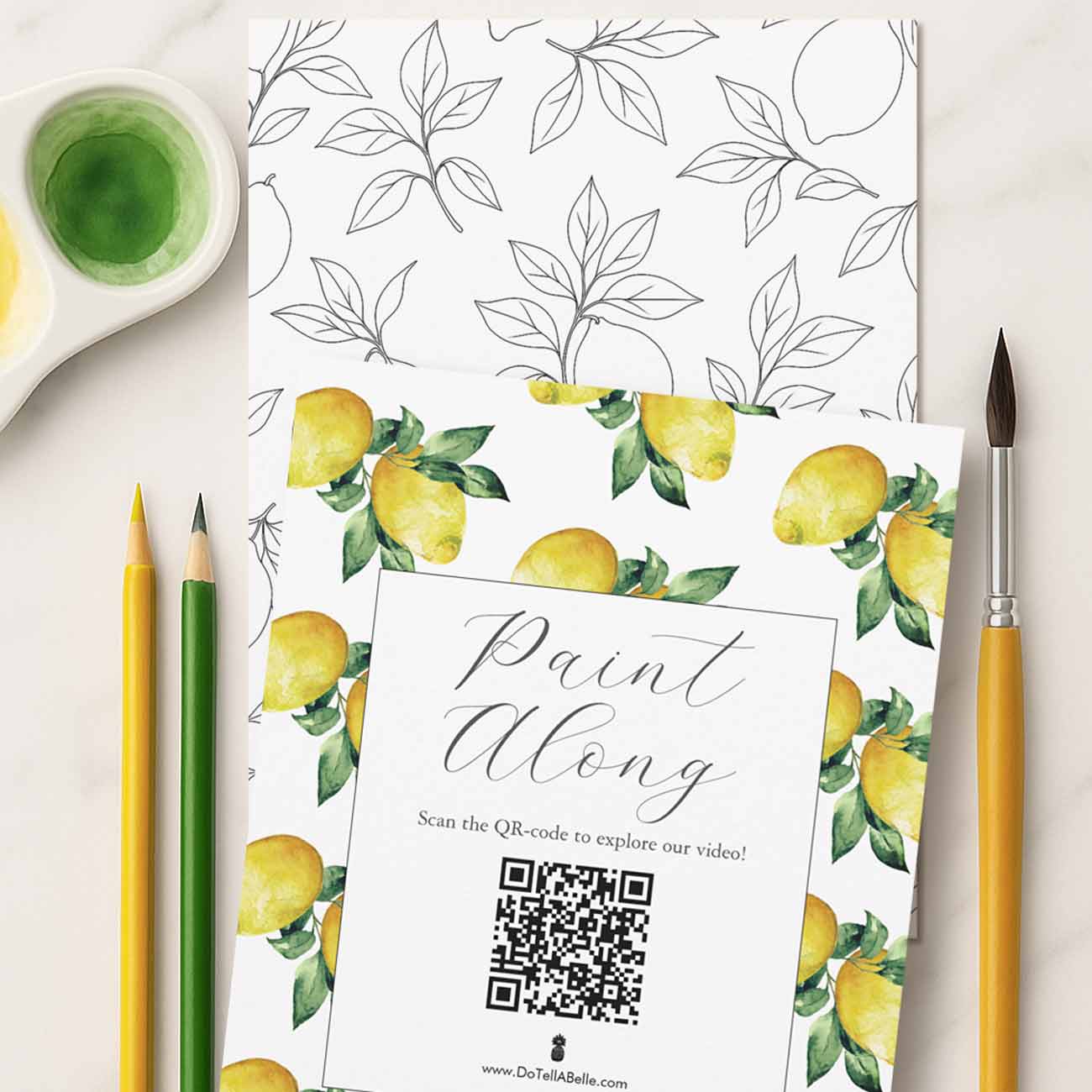 lemon themed bridal shower ideas features a paint and sip card to use as favors or a craft station.