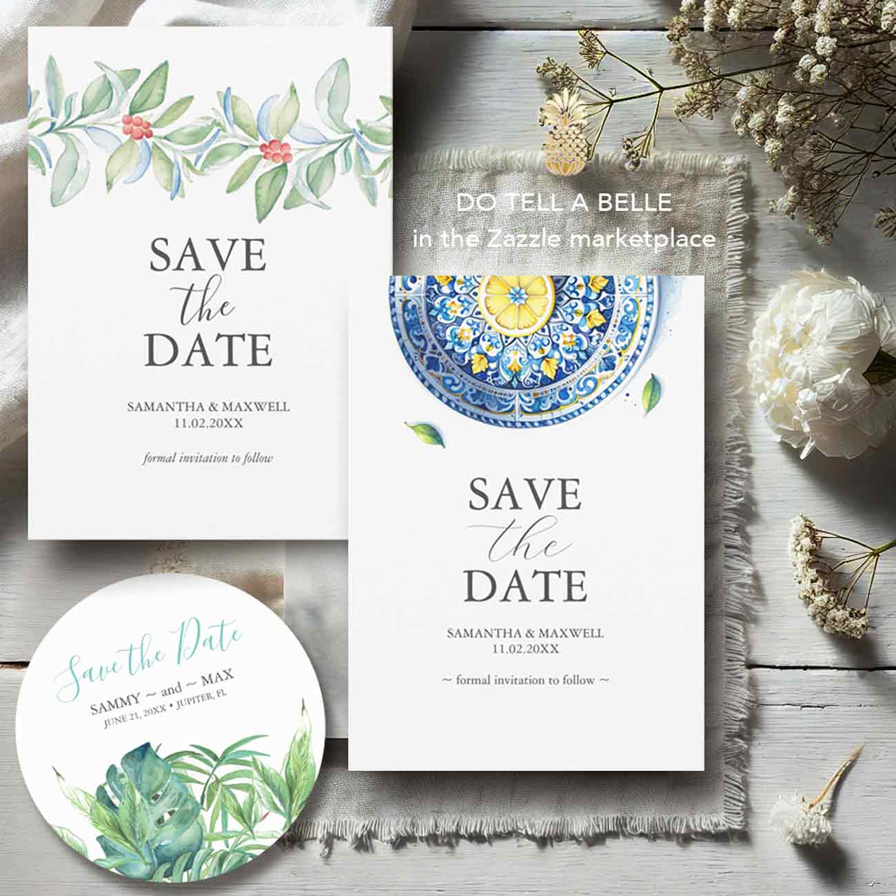 Hand-painted non photo save the dates, part of our printed stationery collection.