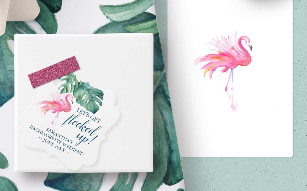 gifts for pink flamingo day designed with hand painted watercolor art by Victoria Grigaliunas of Do Tell A Belle. Tap the button below to shop.
