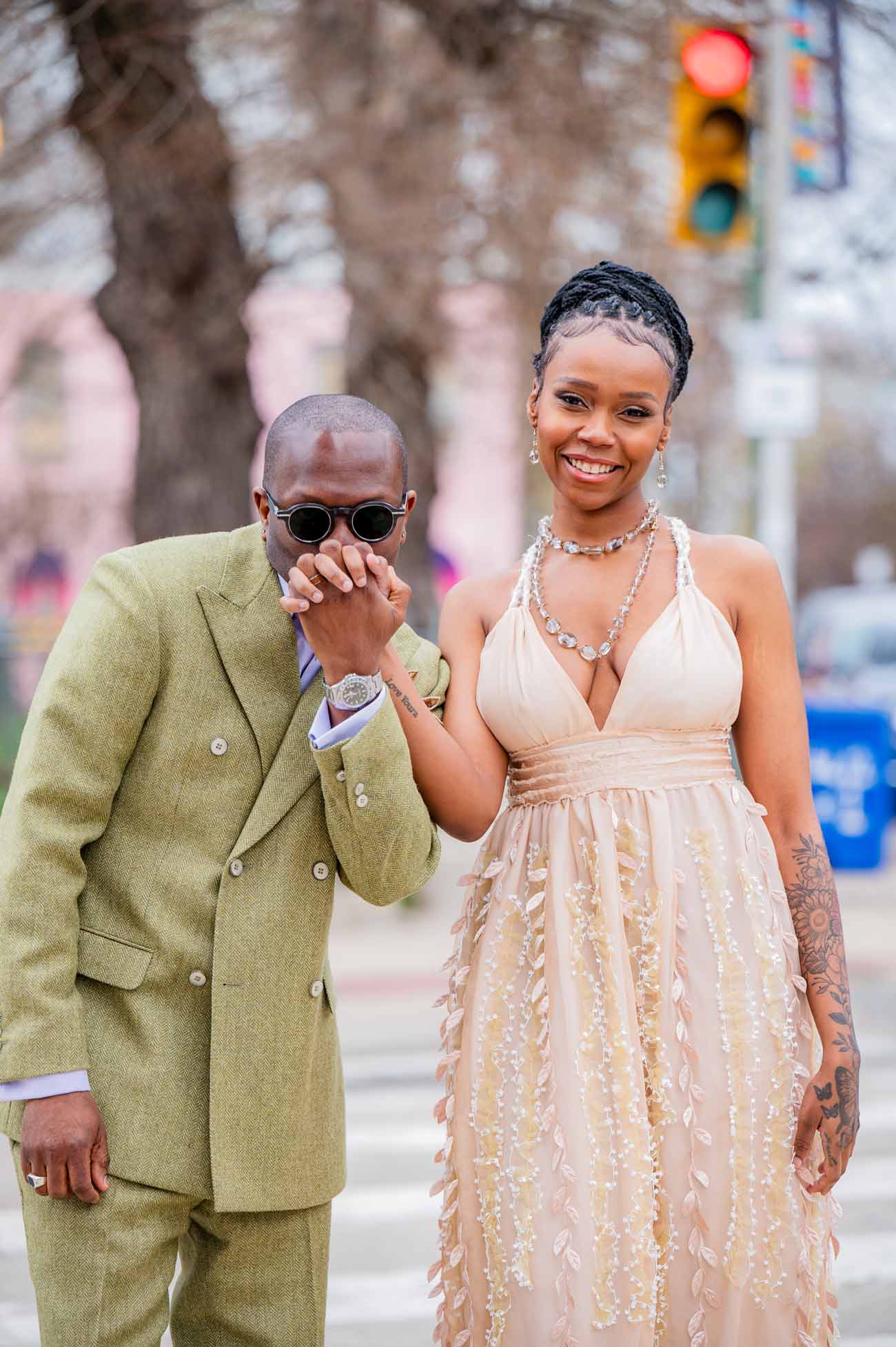 wedding attire by Kimberly James Bridal, Style by Blain. Models, Eleanor B. and Blain V.