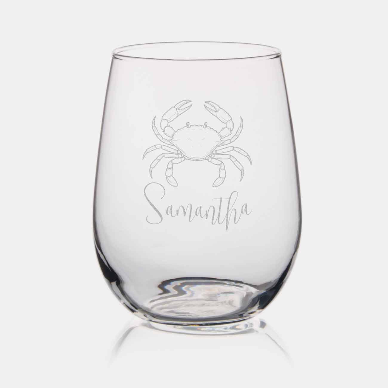 beach bridal shower take home gifts personalized wine glasses with crab theme.