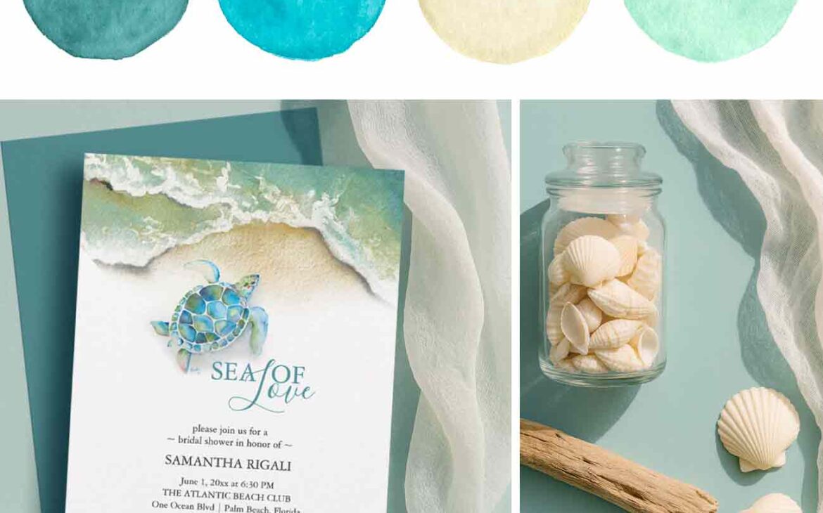 Classy Beach Bridal Shower Ideas with Watercolor Sea Turtles