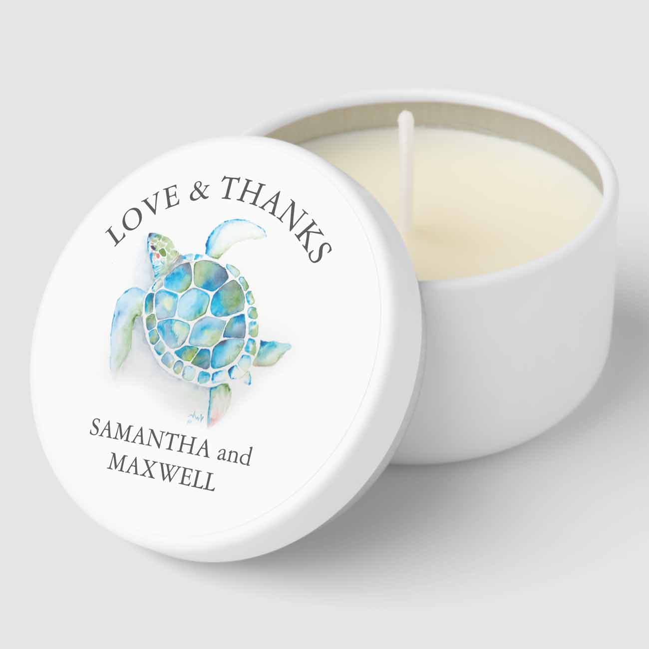 Classy beach bridal shower favors designed with hand painted sea turtle art by Victoria Grigaliunas of Do Tell A Belle