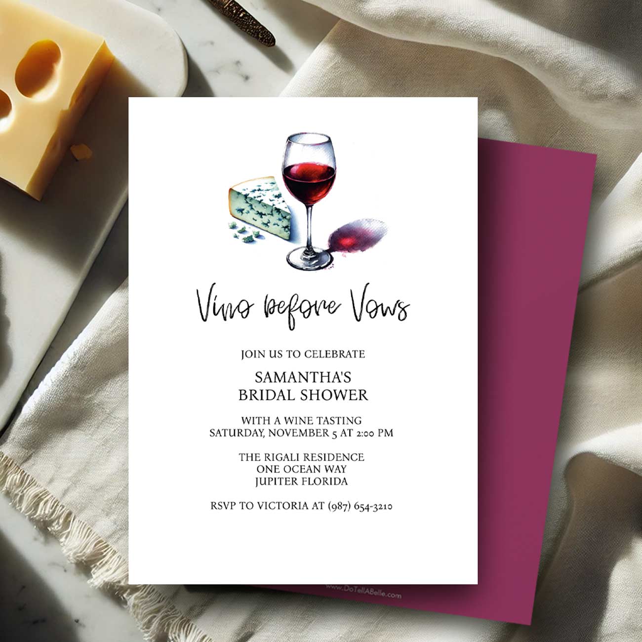 wine bridal shower invitation online digital template for printable files or Paperless Post