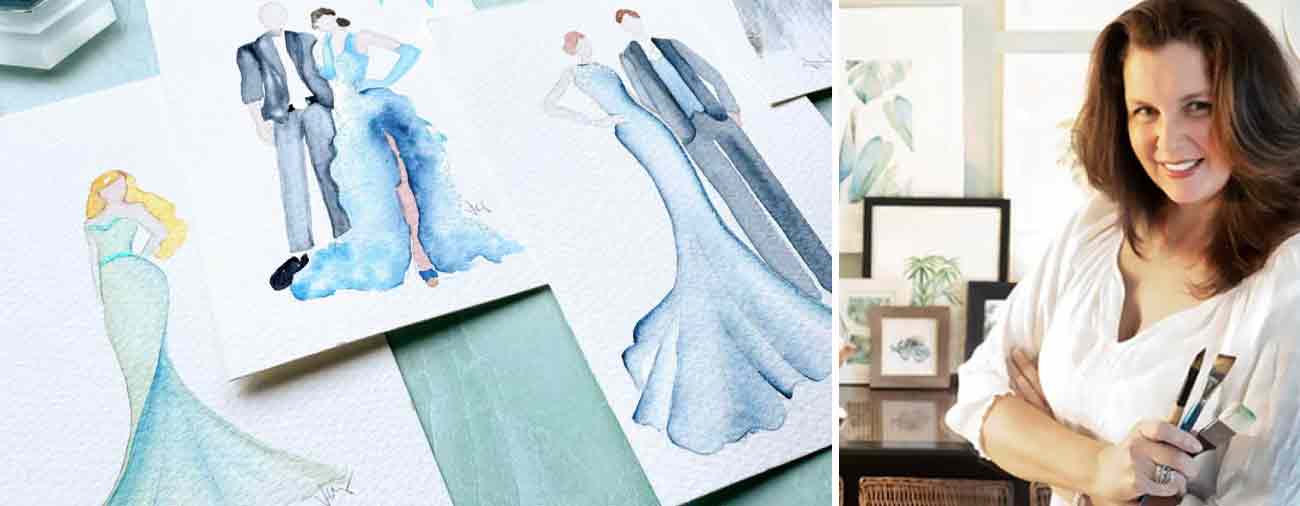 Live wedding painting by watercolor artist Victoria Grigaliunas of Do Tell A Belle in South Florida