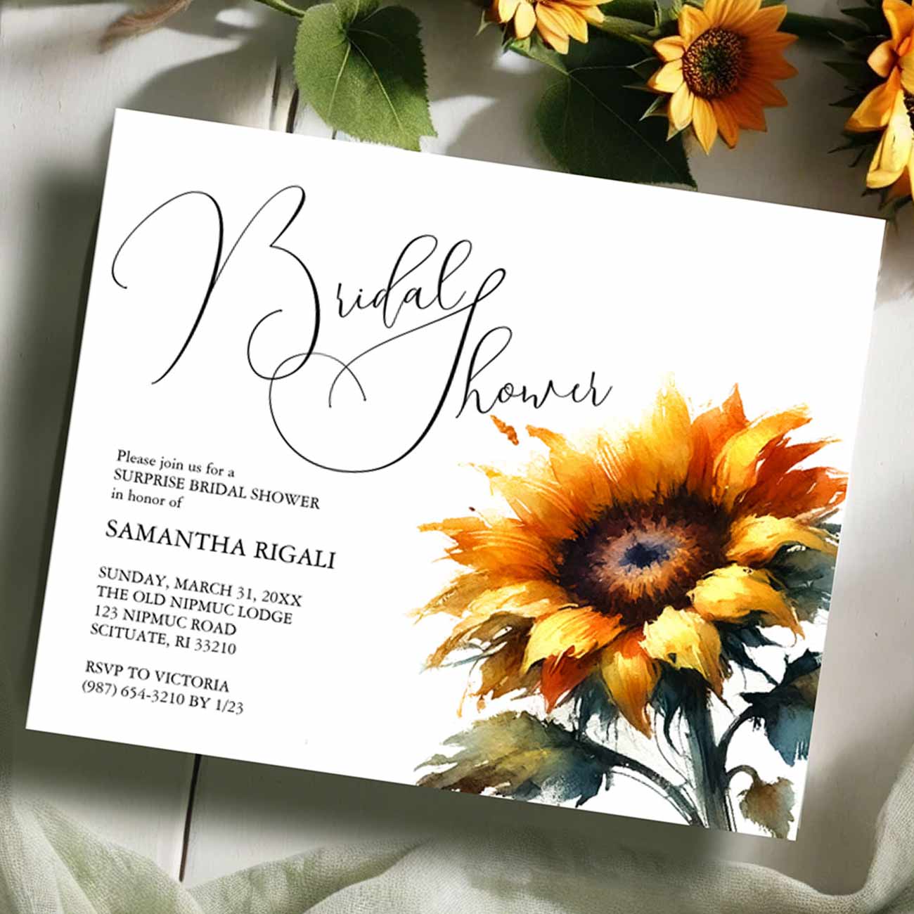 An elegant rustic sunflower bridal shower invitation. Tap to explore this bridal shower theme.