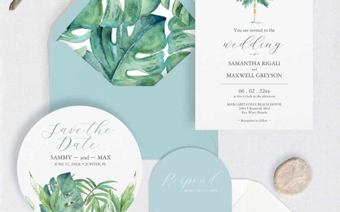 Hand-Painted Elegance: Unique Palm Tree Wedding Invitations for Your Dream Destination Wedding