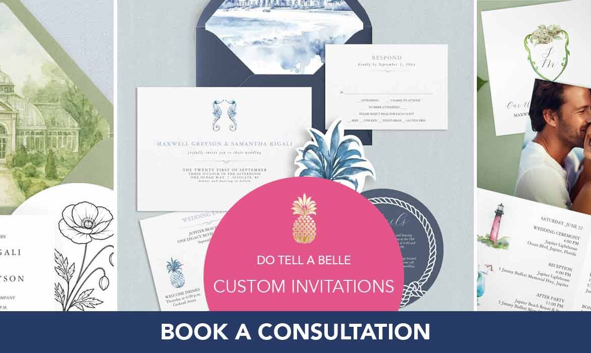watercolor wedding invitations by Victoria Grigaliunas of Do Tell A Belle in Palm Beach Gardens, Florida. Book your consultation.