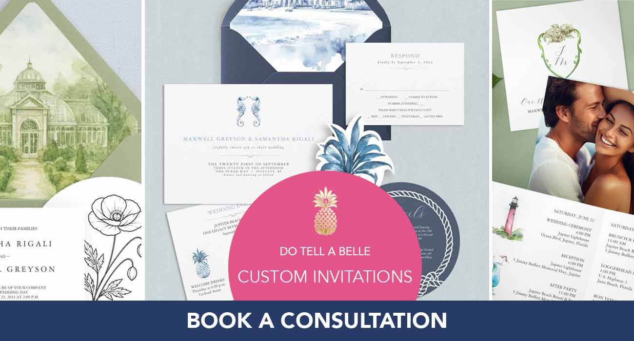 watercolor wedding invitations by Victoria Grigaliunas of Do Tell A Belle in Palm Beach Gardens, Florida. Book your consultation.