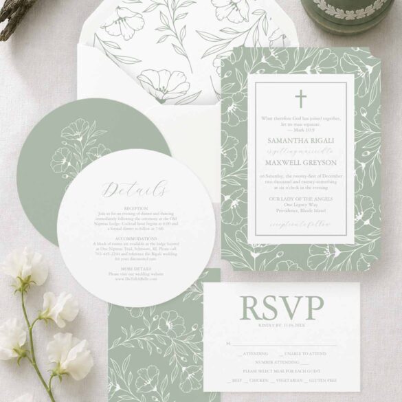 Wedding invitations Catholic couples love, featuring formal wording, Bible verses, custom designs, and invitation ideas.