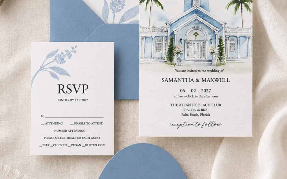 Royal Poinciana Chapel Wedding Invitations | A Watercolor Palm Beach Wedding Invitation Suite