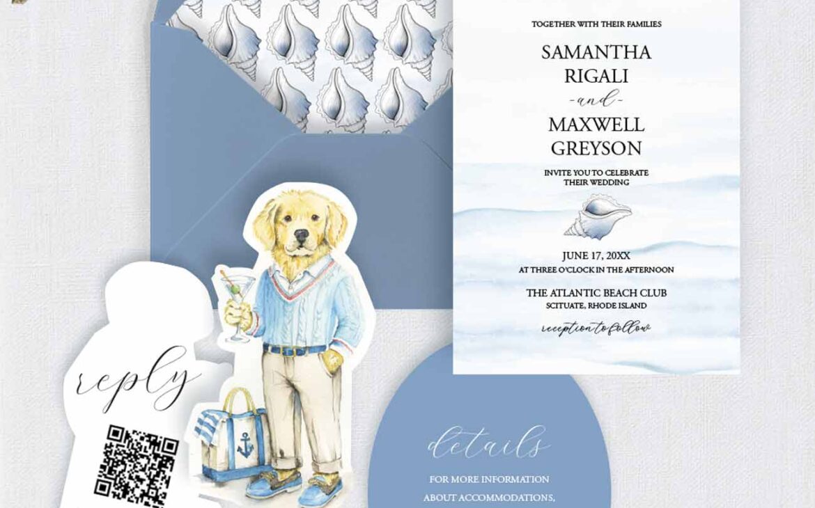 Blue Watercolor Wedding Invitations: 7 Semi-Custom Wedding Invitation Suites